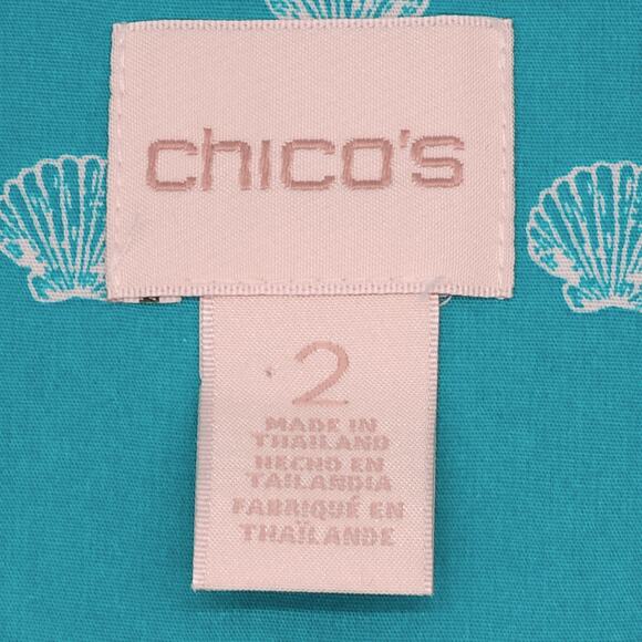 Chicos Blouse Womens 2 Large Tab Sleeve No Iron Hardware Seashell Button Blue - Picture 7 of 13